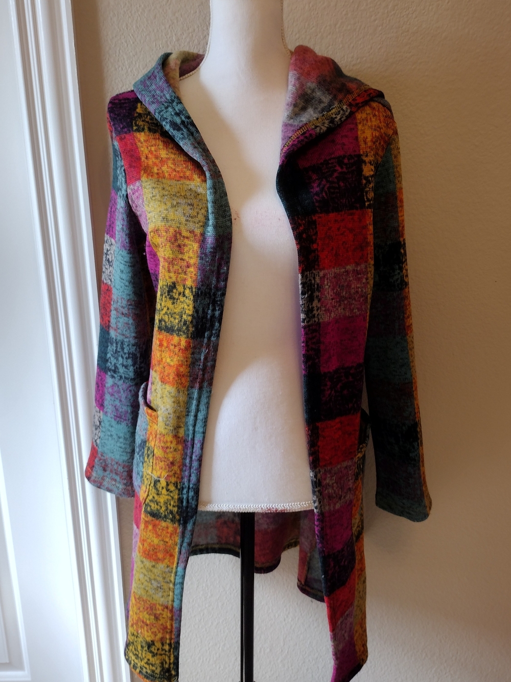 BiBi Multicolor Patchwork Hooded Cardigan - Picture 2 of 7